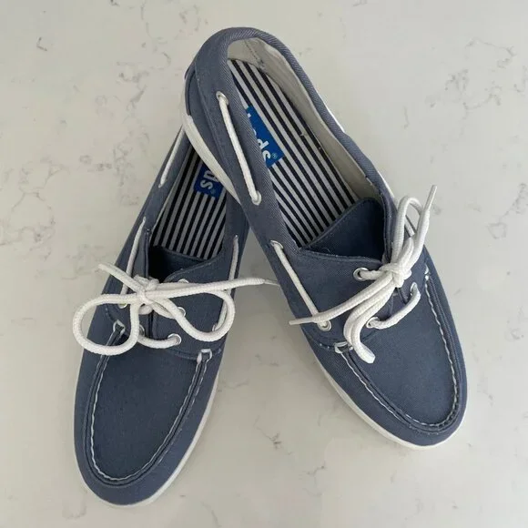 Keds Charter Nautical Casual Slip On Canvas Deck Shoes Blue + White Sz 7.5 - Picture 11 of 11